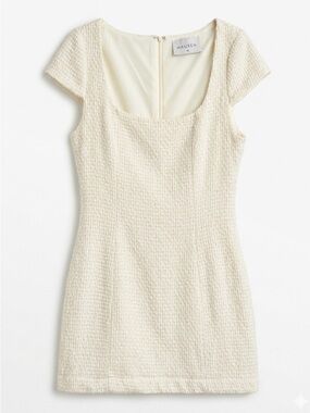 Hausen Boucle Tweed Cream Old Money Chic Mini Dress Size M